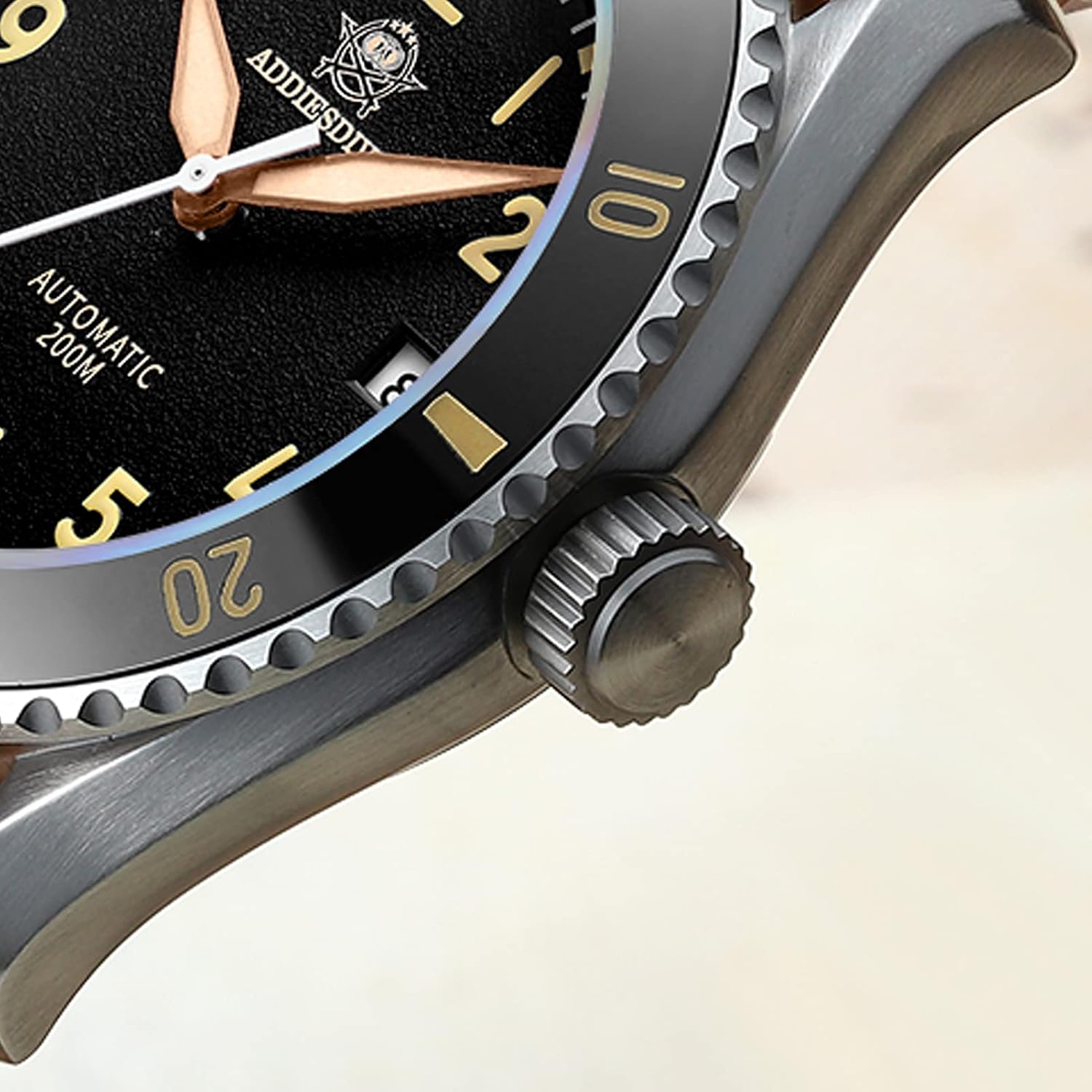 ADDIESDIVE Orologi Pilot Automatic Uomo Diver 200M Quadrante Nero Strutturato Vetro Zaffiro Sintetico Curvo Su Entrambi Lati ADDIESDIVE Orologi Pilot Automatic Uomo Diver 200M Quadrante Nero Strutturato Vetro Zaffiro Sintetico Curvo Su Entrambi Lati