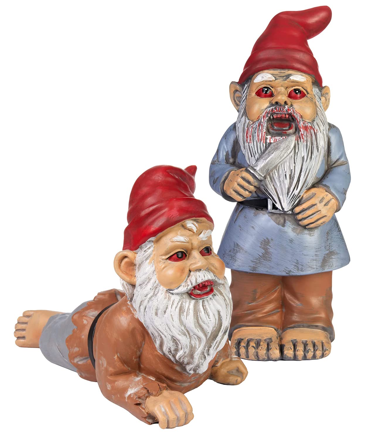 BRUBAKER Gartenzwerge Set Zombie - Grusel Zwerge stehend und liegend - Halloween Gartenfigur Lustig - Dekoration Wetterfest für Garten Campingplatz - Horror Gartendeko für außen