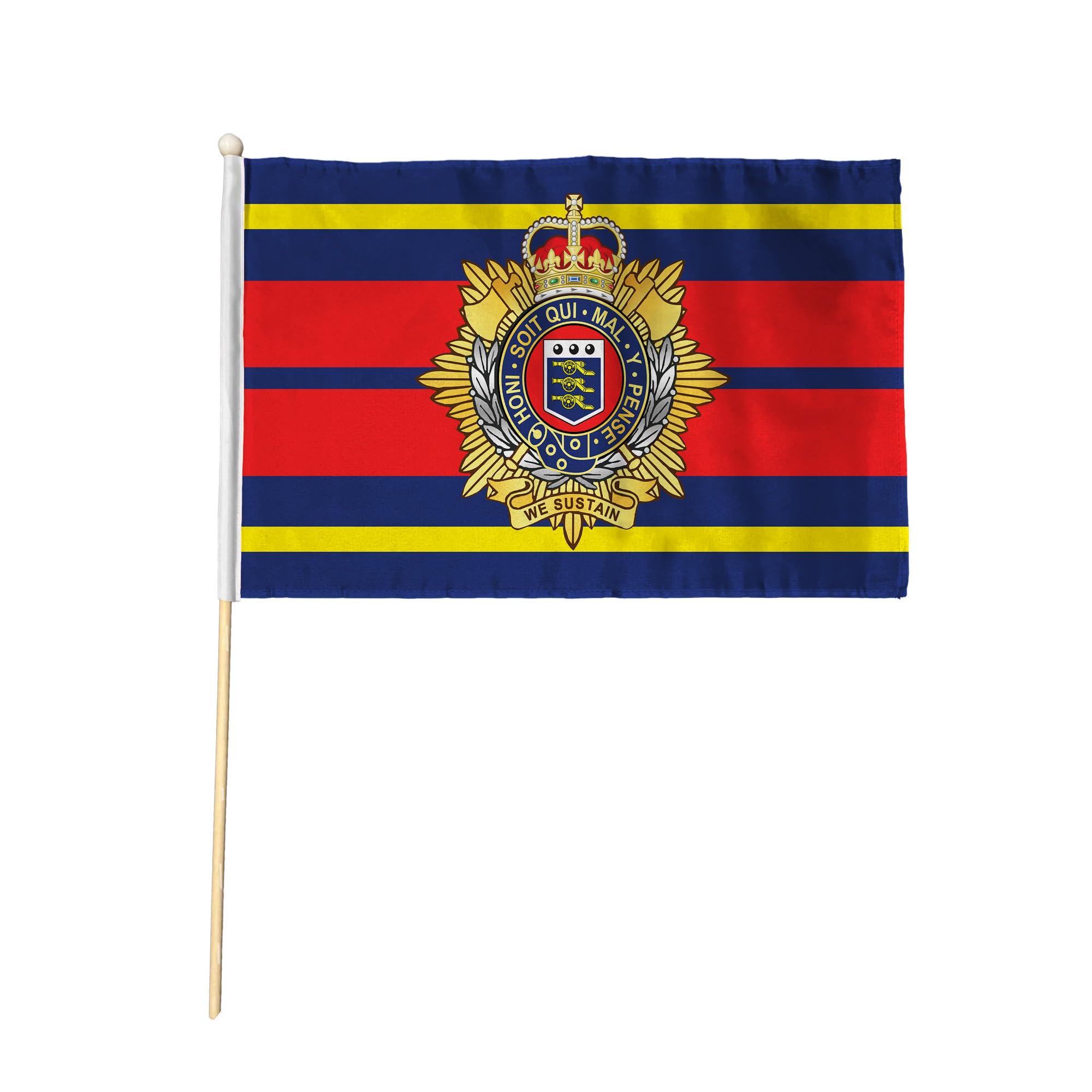 Flagtex Royal Logistic Corps RLC Hand Waving Flag (18x12 Inch Large) - Premium Wooden Stick Hand Flag Big Size Natural Wood Pole British Army Supply Regiment Events — image 1