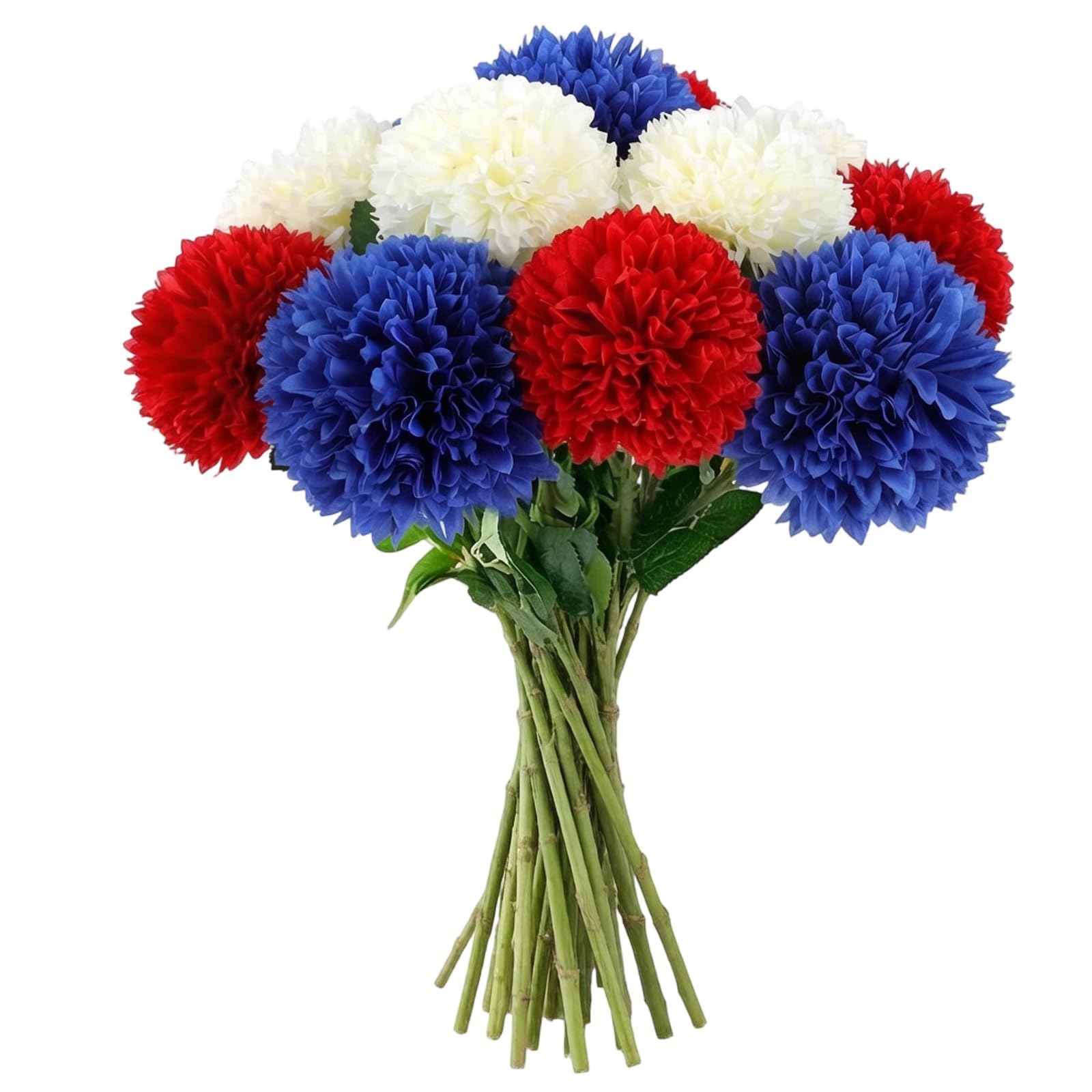 PANGBOER 12Pcs Realistic Cloth Flower with Bendable Wire Branch Artificial Flower for Independence Day Tabletop Decoration Nationalistic Silkflowers