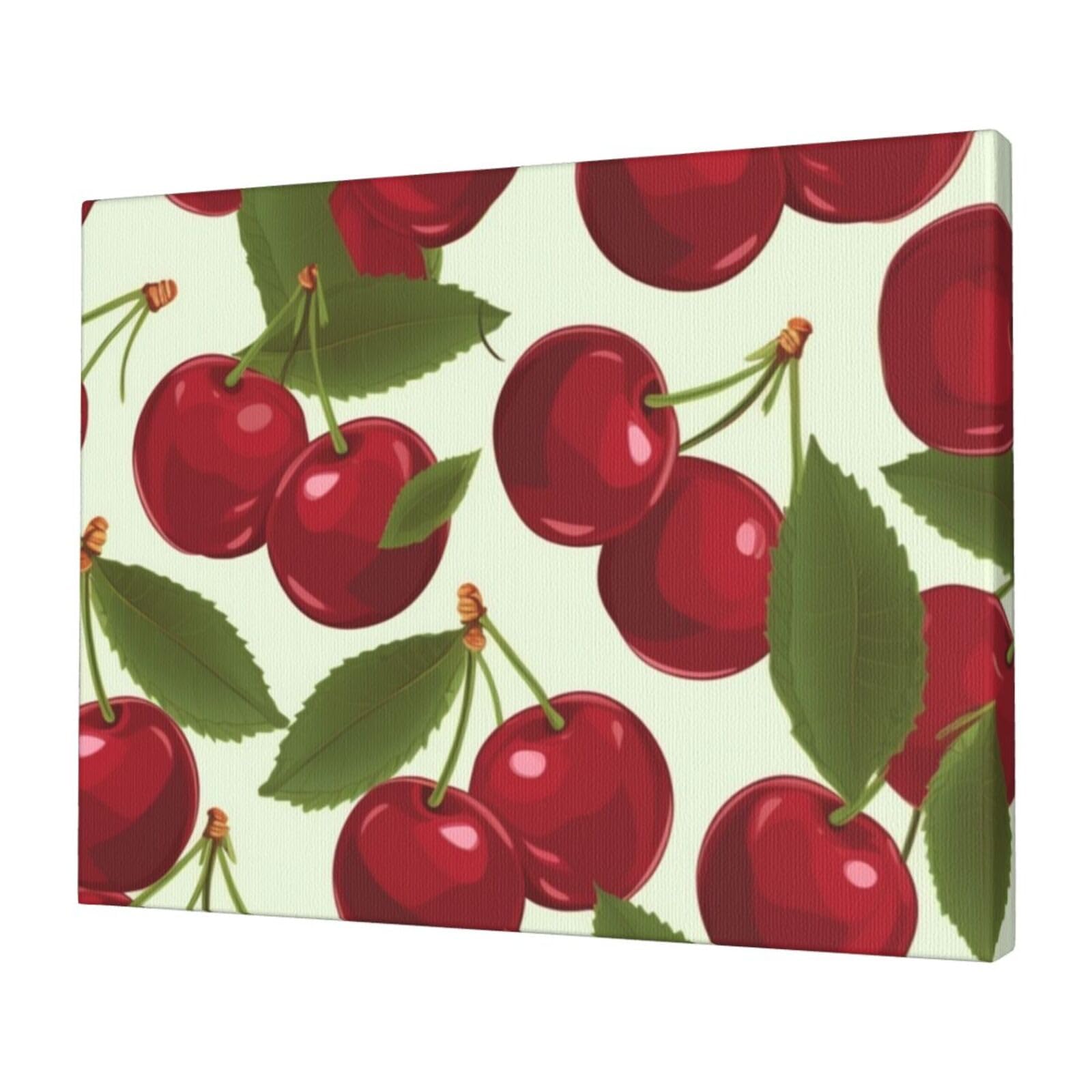 KLOPH Cherry fruit Canvas Wall Art for Living Room 12"x16" Modern Artwork Painting for Bathroom Hanging Canvas Prints Aesthetic Wallart for Bedroom Kitchen Office Wall Decor