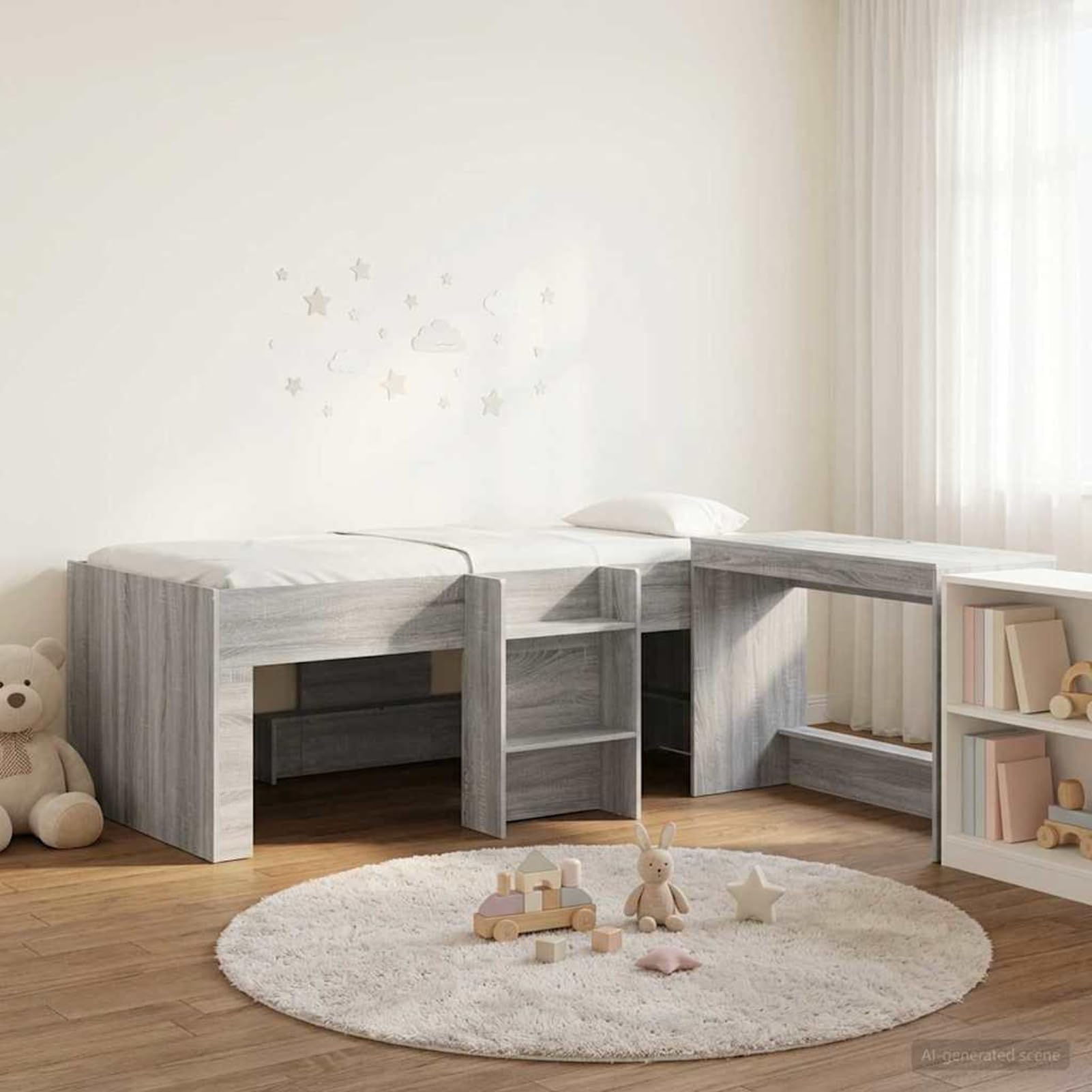 Gecheer 2 STK. Hochbett mit Schreibtisch 193x96x68,5 cm, stabiles Kinderbett aus Holzwerkstoff mit integriertem Schreibtisch und Lattenrost für kleine Schlafzimmer3423483