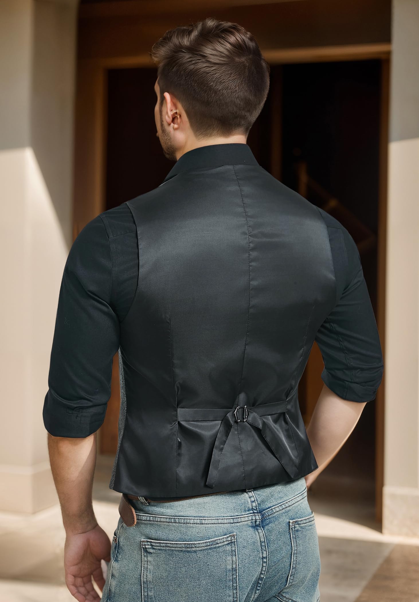 HISDERN Chaleco Formal Hombres Tweed Chaleco Lana Chalecos de Traje para Hombre