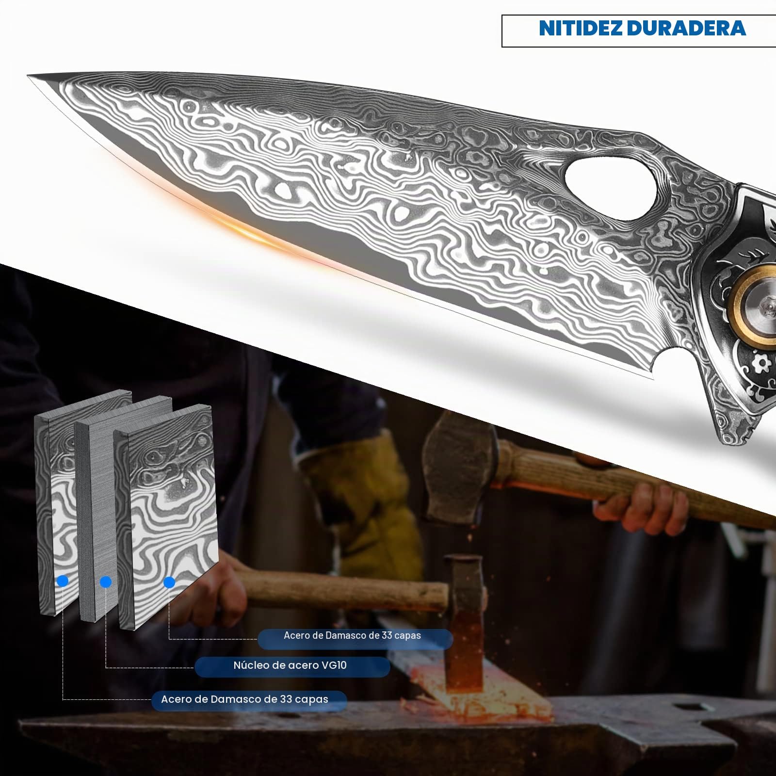 handmade Japan Damascus steel pocket knife，3.1" VG10 blade men and women Folding knife，With holster，Lining lock，resin and Maple handle，Suitable for EDC outdoor camping，go fishing hunting