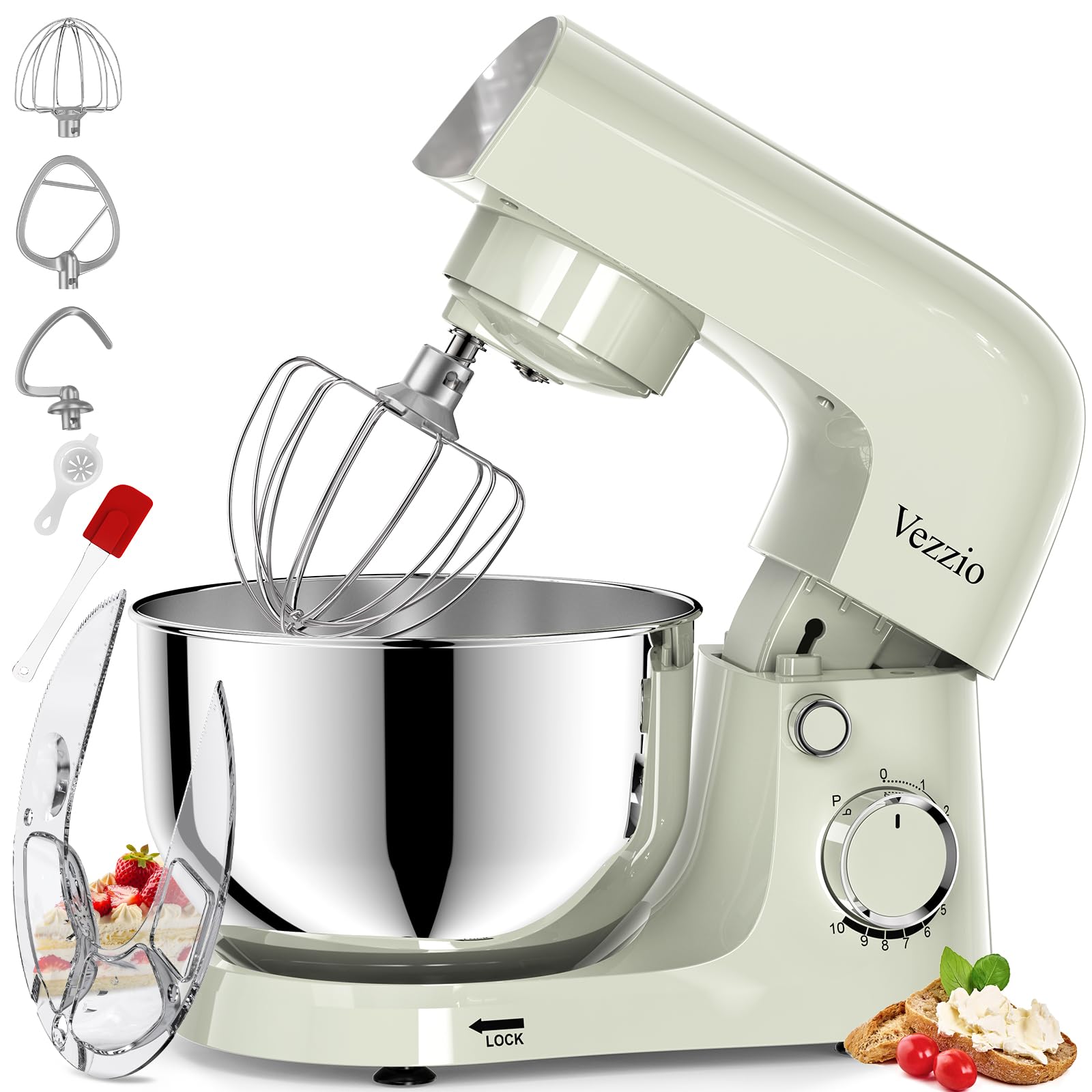 Vezzio Small Stand Mixer,4.5 liters Food Mixers for Baking,1500W 10-Speed Kitchen Cake Mixers,Electric Kitchen Mixers with Small form-factor