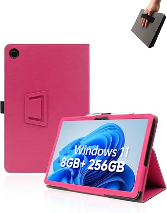 Case for CHUWI Hi10 X2 Tablet 10.1 inch Windows 11 Tablets,UYRUREL Leather Slim Folding Stand Cover with Hand Strap Magnet for Men Women Full Protection,Rosered.