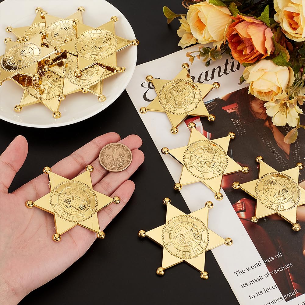 MAYJOYDIY 12Pcs Golden Sheriff Badges Western Cop Star Deputy Badge Plastic Brooch Police Badges Pin Old West Prop Cowboy Party Decoration Badge for Cosplay Party Costume Play Props - Image 4