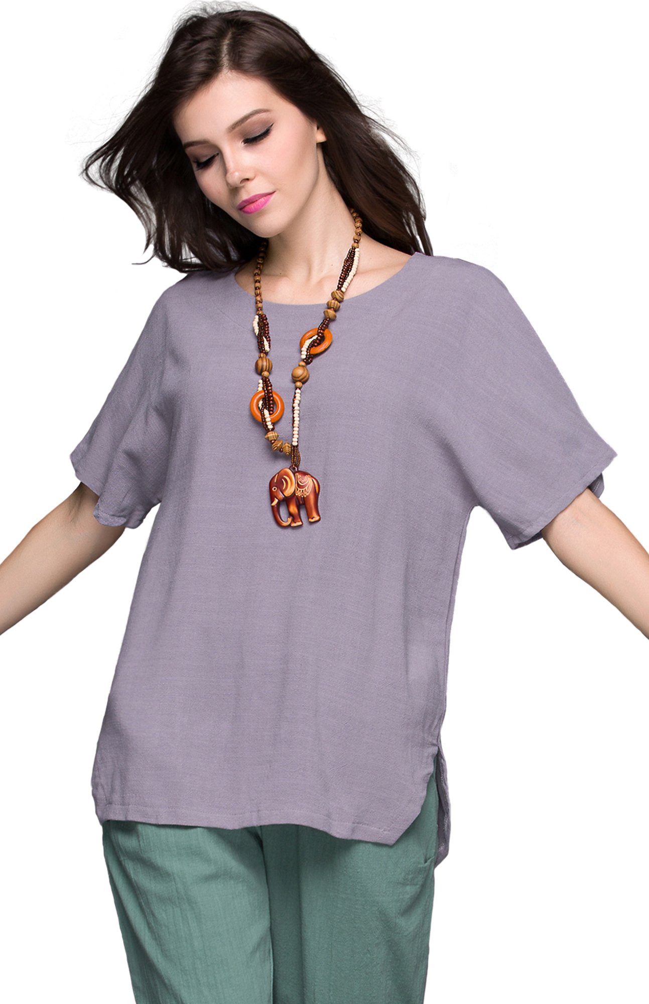 Linen Cotton T-Shirt Spring Summer Plus Size Clothing Y69