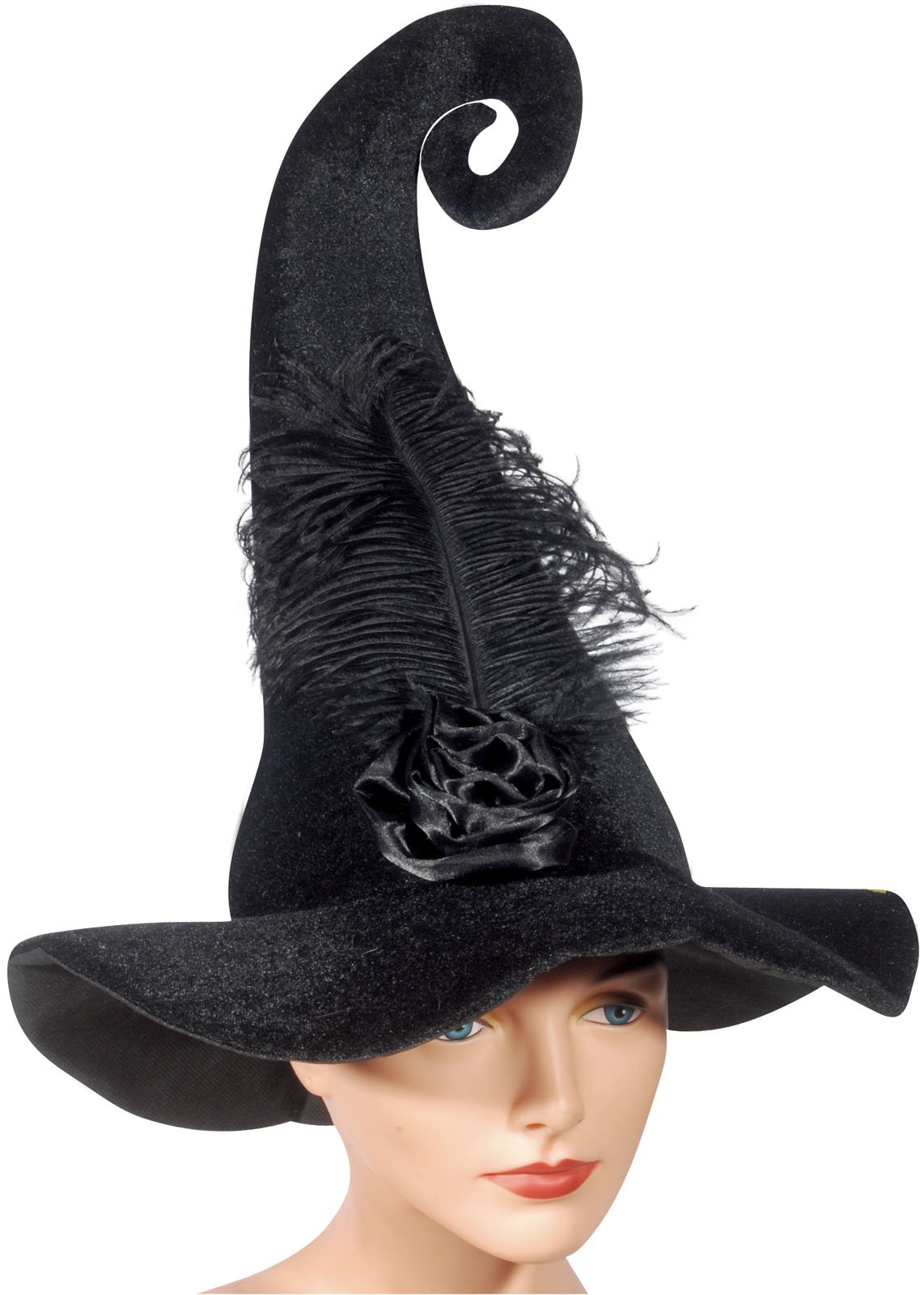 Loftus Curly Witch with Feather Costume Hat Black One Size