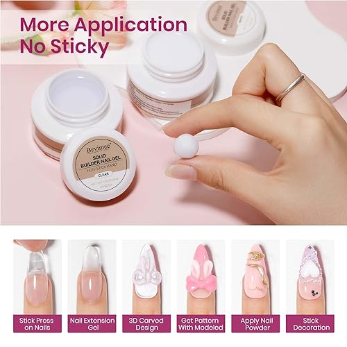 Miniatura 3 de Gel constructor sólido para uñas, 2 unidades, gel para esculpir uñas 3D, antiadherente, transparente y blanco, gel duro para modelar uñas,