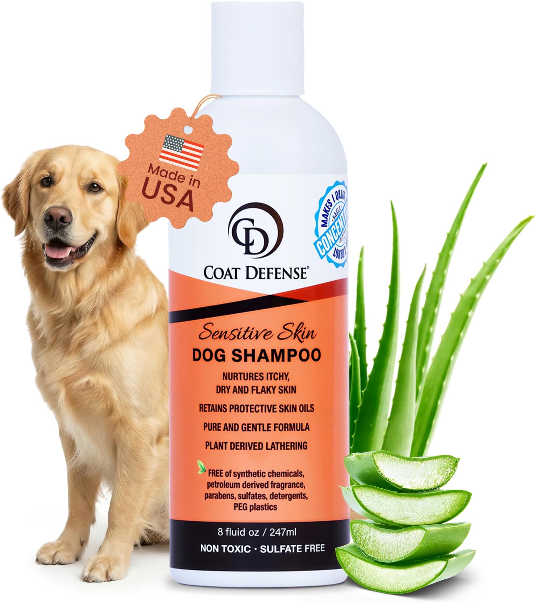 Sensitive Skin Dog Shampoo | Made in USA | Hypoallergenic Dog Shampoo for Allergies, Itching & Odor | Gentle Shampoo for Dogs | 8 oz Concentrate to 32 oz