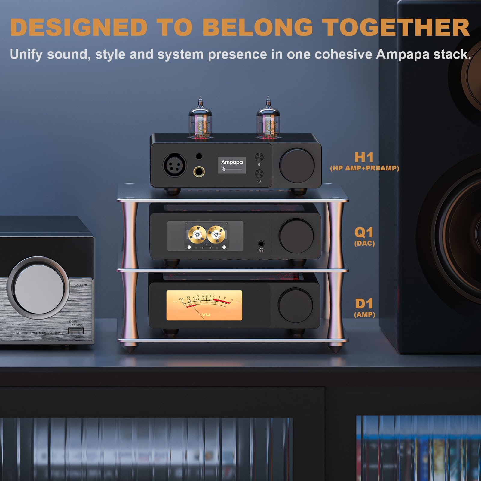 Ampapa Wzmacniacz słuchawkowy H1 Class A, wzmacniacz HiFi Stereo TRS/RCA