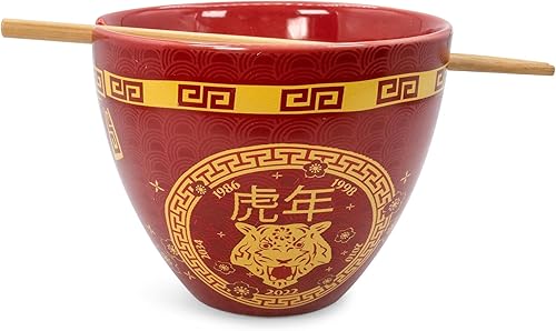 Miniatura 2 de Year Of The Tiger - Juego de vajilla de cerámica del zodiaco chino  Incluye cuenco de fideos ramen de 16 onzas y palillos de madera  Juego de platos