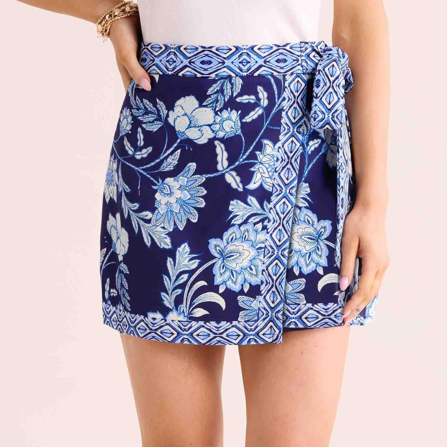 Womens Floral Wrap Mini Skirt Summer Beach Short Skirt Casual Knot Side High Waist A Line Vacation Outfits Skirts - Image 4