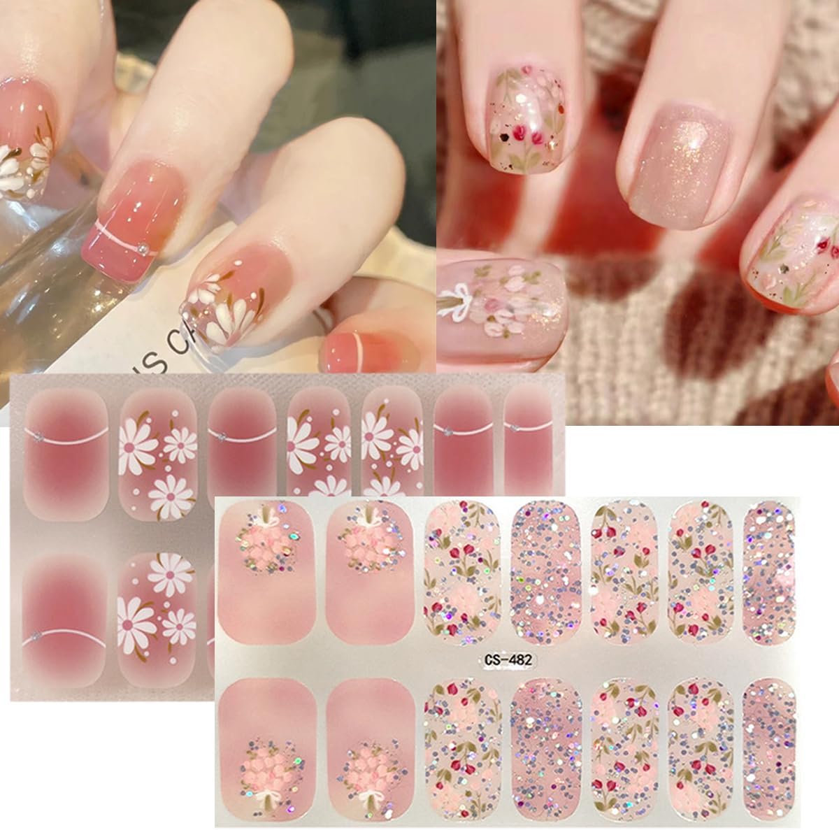 LRKNNO 6 Sheets Flower Gel Nail Stickers Full Nail Wraps Self-Adhesive Spring... thumbnail 5
