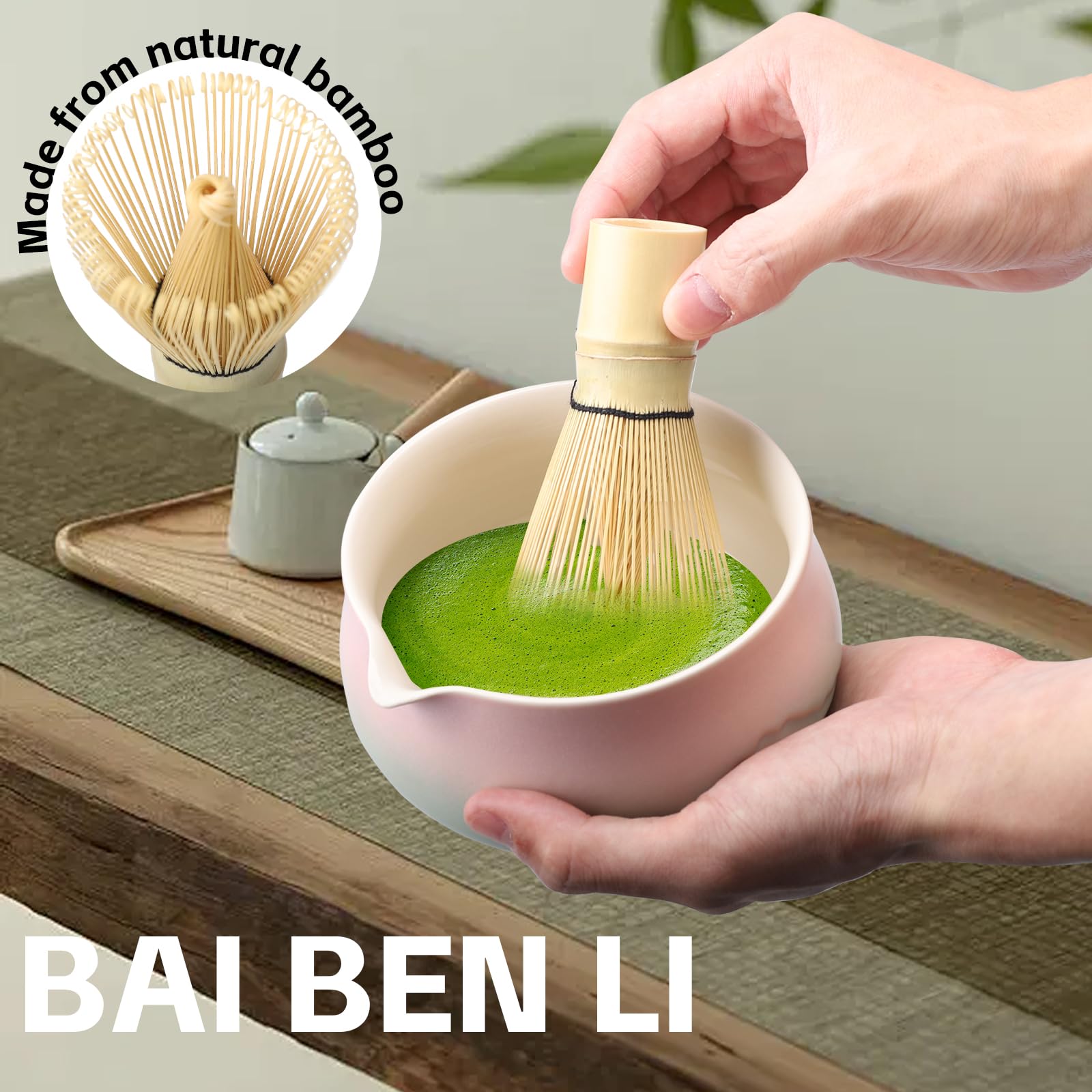 Japoński zestaw do herbaty Matcha Zestaw do herbaty Matcha Bowl Bambus Trzepaczka Matcha łopata sitko Uchwyt na trzepaczkę Matcha Trzepaczka Zestaw Matcha N4