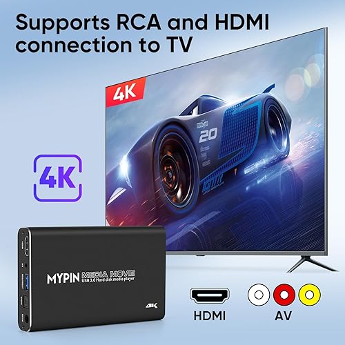 Miniatura 2 de 4K30hz USB3.0 HDMI Media Player Soporte 2.5 "SATA HDD con HDMIAVsalida óptica, reproductor MP4 H.265 portátil para videosmúsicafotos desde unidad