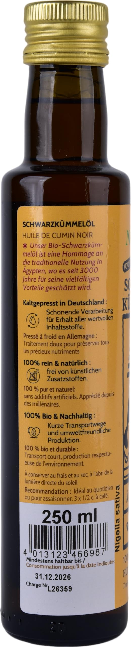 Olio di cumino nero biologico 100% genuino- nigella sativa dall'Egitto 250ml