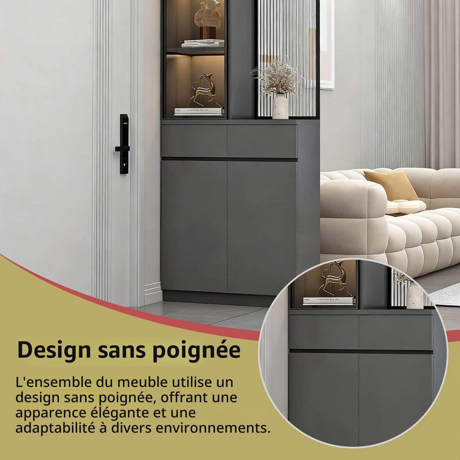 Colonne de séparation de 200 cm de Haut avec Verre trempé Opaque, cloison Murale en Bois du Sol au Plafond avec Espace de Rangement, aux entrées, aux Bureaux et Autres lieux.(A,80cm/31.5in)