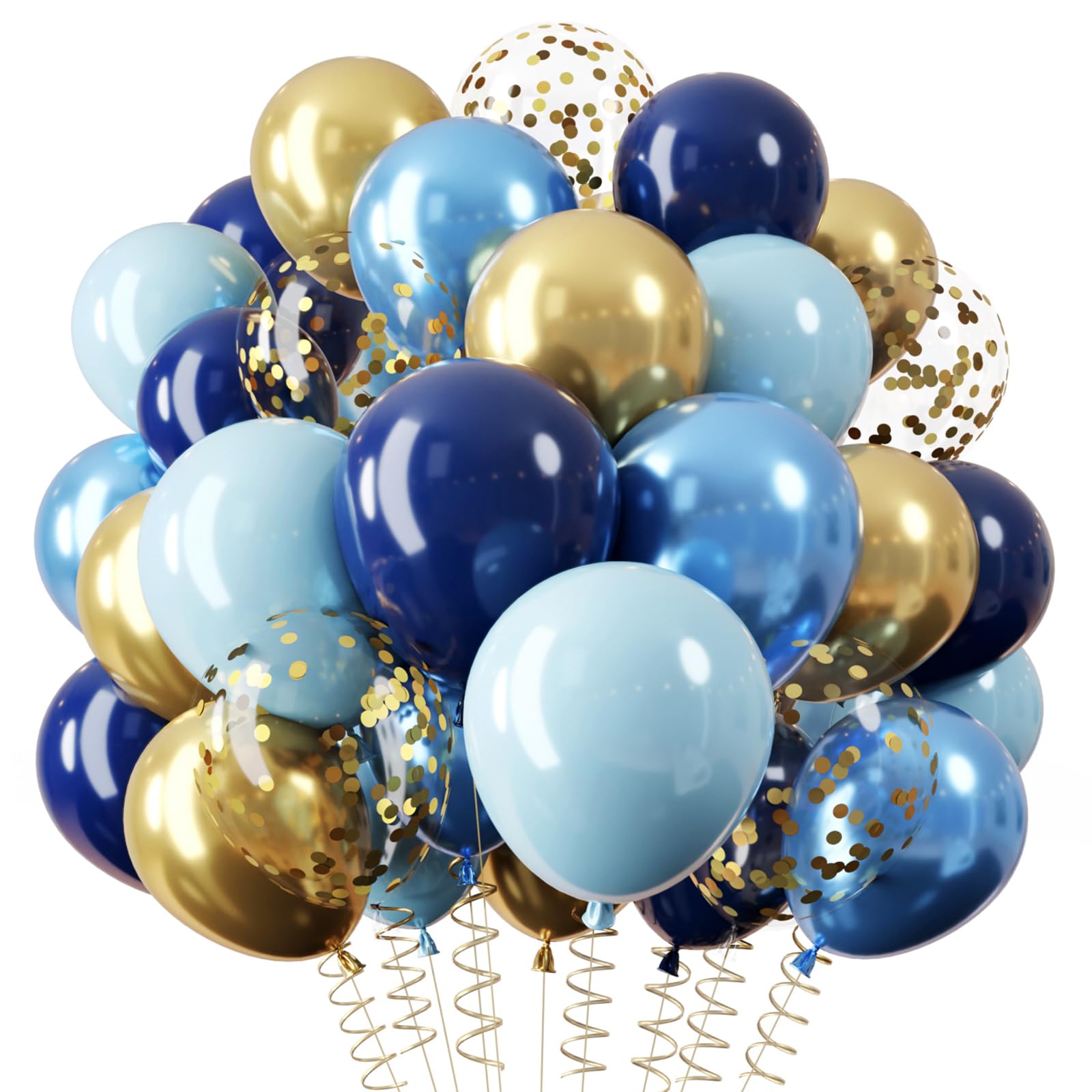 QIFU Blue and Gold Balloons, 12 Inch Navy and Gold Balloons with Blue Helium Balloon Confetti Birthday Balloon for Men Boys Baby Shower Graduation Prom 2026 Bluey Birthday Decorations Retirement