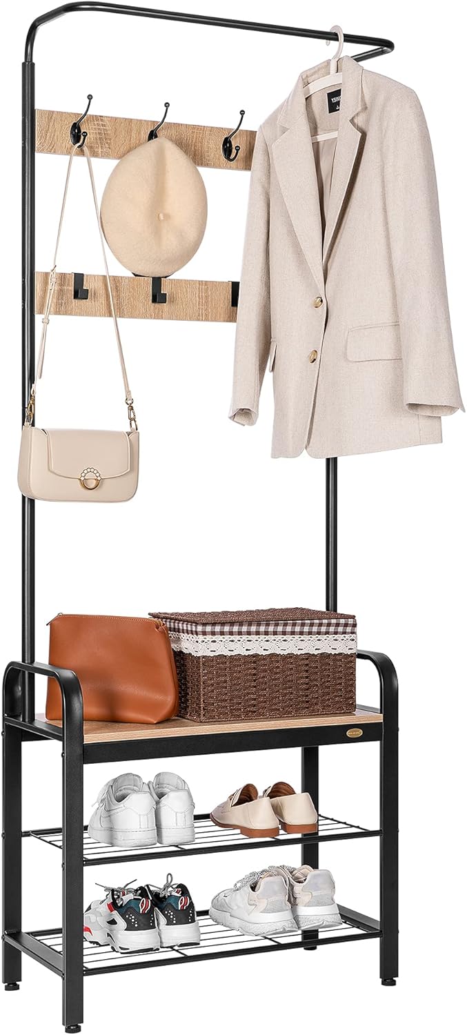 VIVOHOME 3-in-1 Entryway Hall Tree, Heavy Duty MDF Stand Coat Rack with Storage Bench, Industrial Wood Furniture with Stable Metal Frame, 8 Hooks: Home Improvement