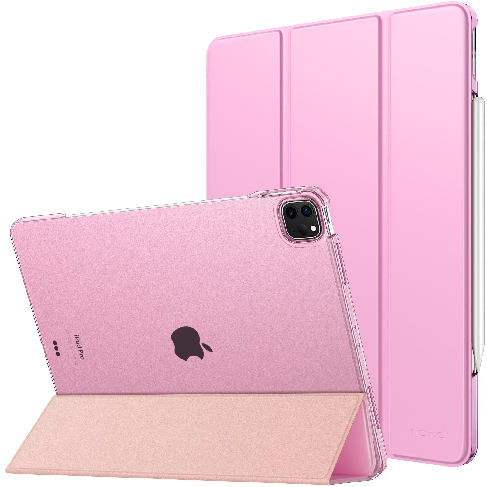 MoKoSlim Smart Shell Translucent Frosted Hard PC Back Cover, Support Touch ID & Pencil Pro/2nd/USB-C, for iPad Air 13 Inch Case 2024/ iPad Pro 12.9 Case (6th/5th Gen 2022/2021), Flowers Pink