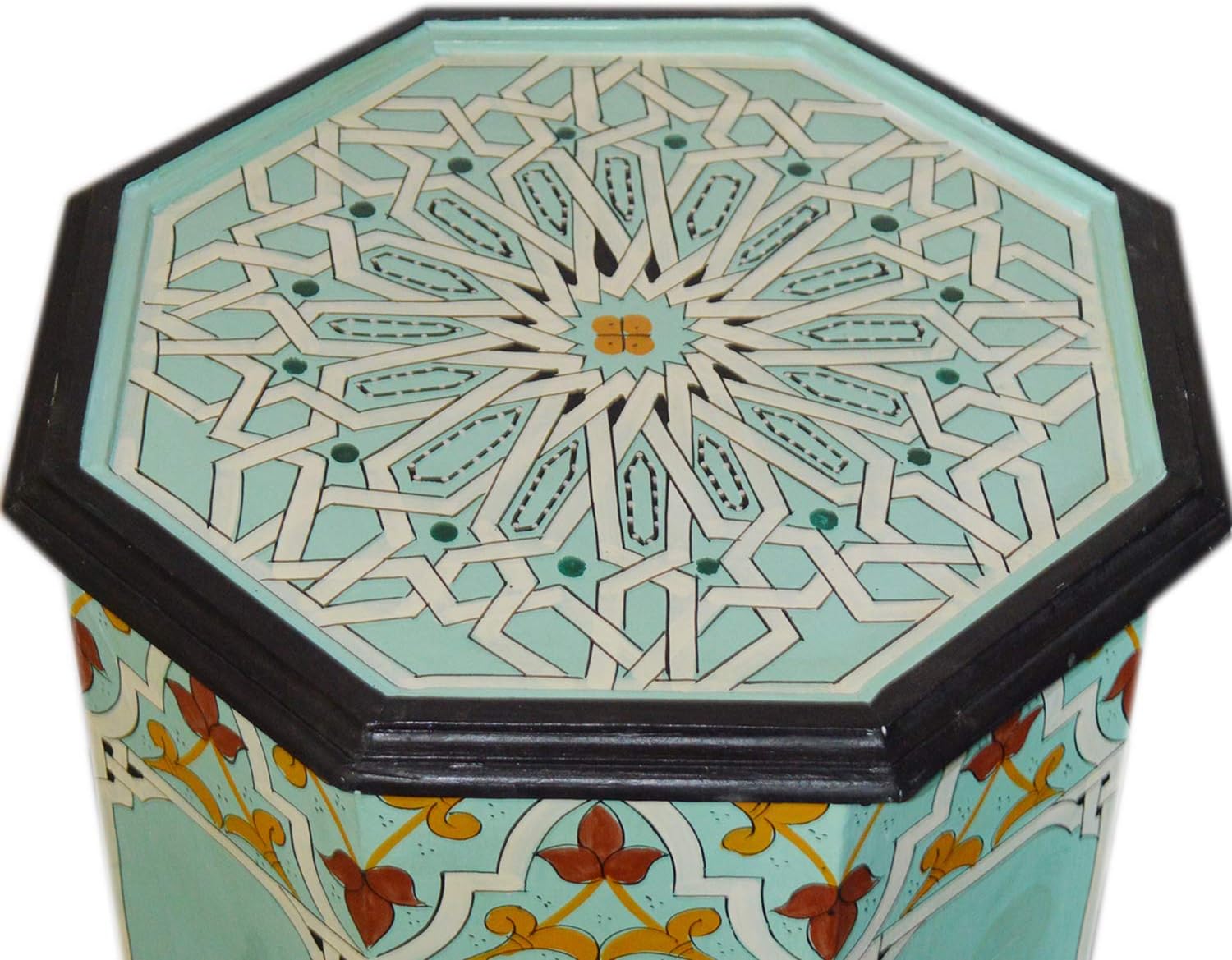 Treasures Of Morocco Hand-Painted Wood Moroccan Wood Side End Table Corner Coffee Handmade Moorish Tall Blue