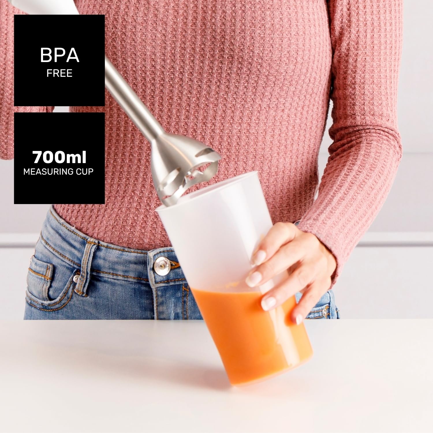 Taurus – Batidora de mano Bapi 1200 Pure Plus | 1200W | 20 velocidades + Turbo | Cuchillas y varilla inox | Turbo Rotation System | Campana antisalpicaduras | Set completo de accesorios