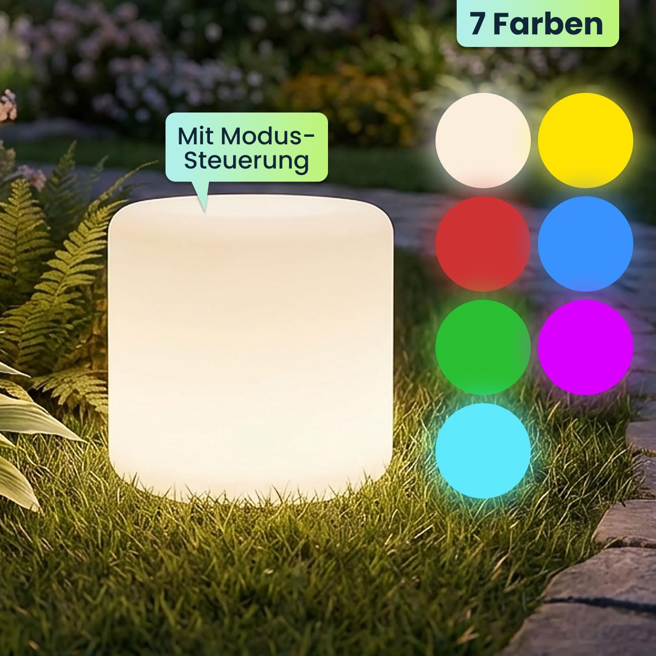ideoon Moderne LED Solar Zylindrische Tischlampe & Gartenleuchte mit Erdspiess, RGBW Farbwechsel, USB aufladbar, IP44 wetterfest - ideal für Ihren Garten (2)