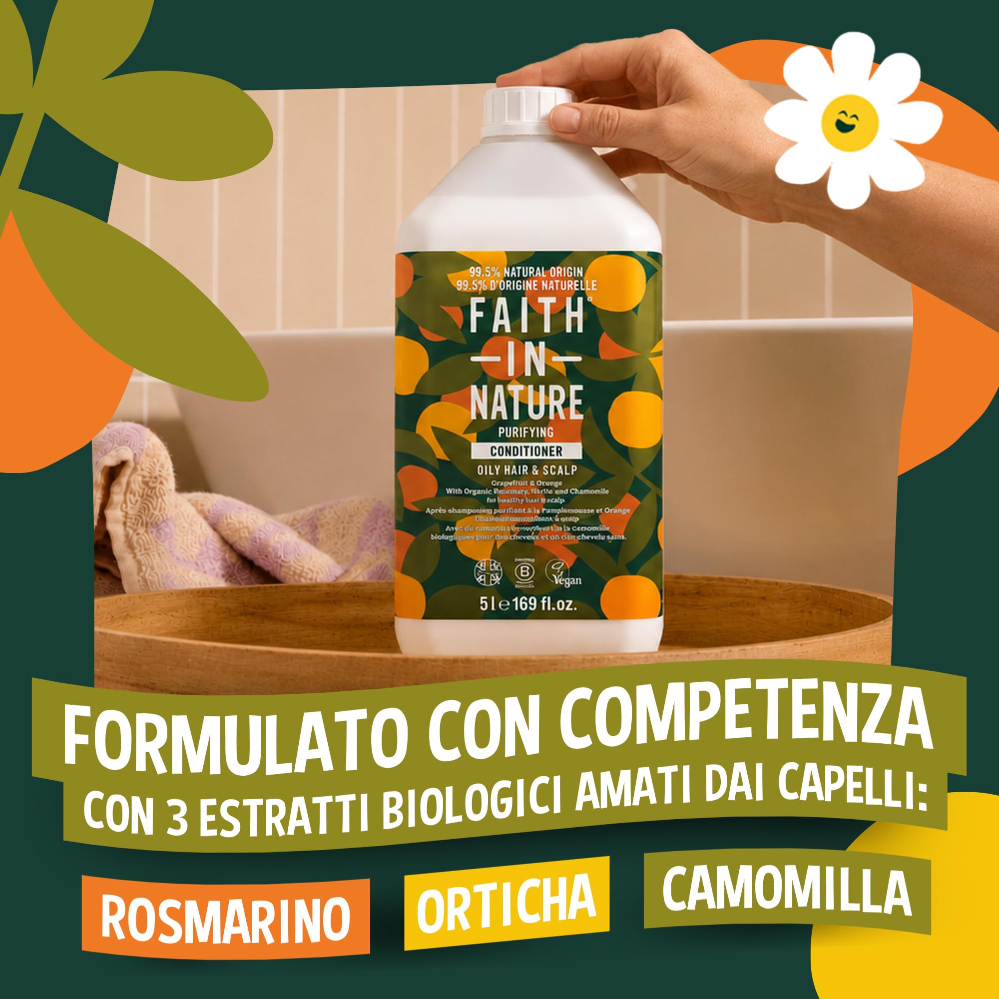 Faith In Nature Balsamo Naturale Pompelmo e Arancia, Purificante per Capelli e Cuoio Capelluto Grassi, Vegano e Cruelty Free, Senza SLS, Siliconi o Parabeni, Confezione Ricarica 5L