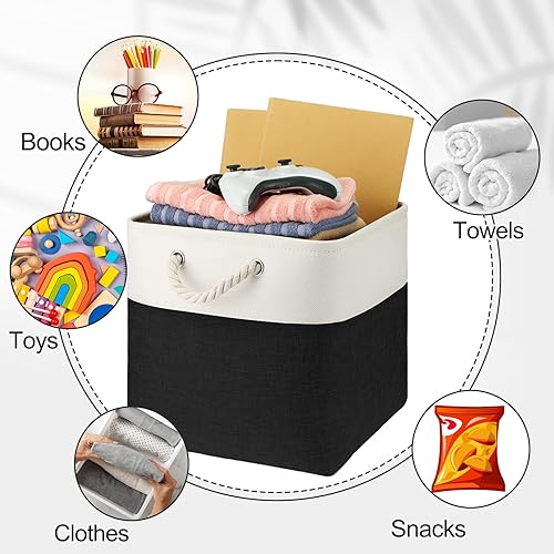 Vista 117 de meekoo Paquete de 8 contenedores plegables de almacenamiento de tela, cestas de tela de poliéster con asas, organizador de armario de lino para Gris