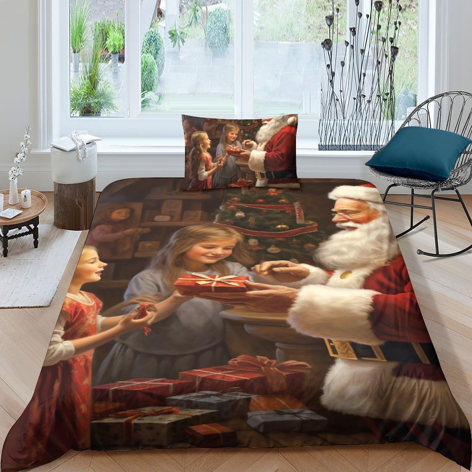 Parure de lit de Noël pour adulte avec housse de couette imprimée et taies assorties
