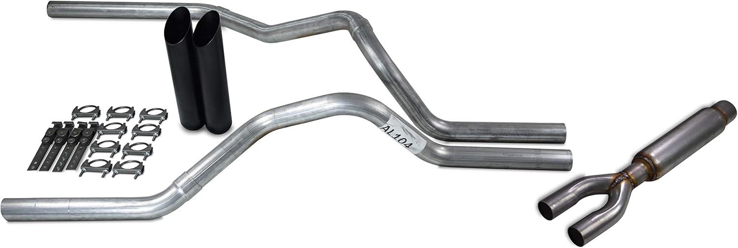 Truck Exhaust Kits - Shop Line Dual Exhaust System 2.5 inch Aluminized Pipe Glasspack Black Tips
