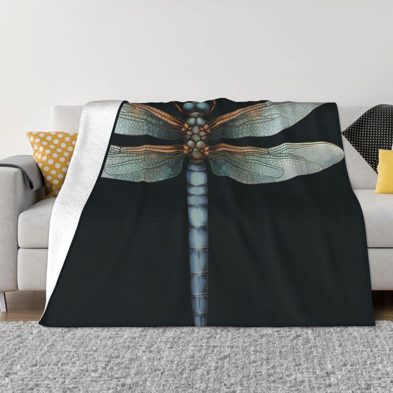 FodPand Dragonfly Fleece Blanket 60"x50" Lightweight Warm Throw Blanket for Bed Couch Cozy Air Conditioning Quilt All Seasons Decorative Fuzzy Blankets Gifts for Women Men