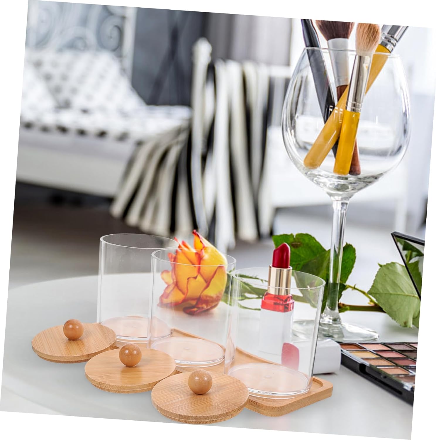 Ciieeo 4sets Transparent Cotton Swab Holders with Lid Makeup Organizer for Vanity Bathroom Office Functional Storage Containers for Cotton Pads Swabs