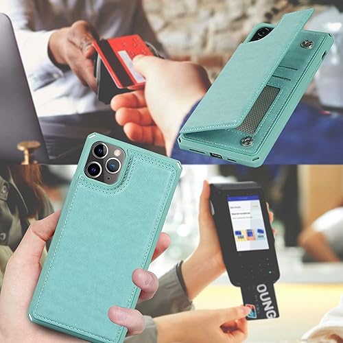 Miniatura 7 de iCoverCase Funda compatible con iPhone 11 Pro Max con tarjetero para mujer, bloqueo RFID en relieve, piel sintética con correa de muñeca para 11Pro