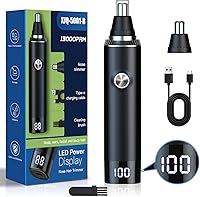 Ginity Ear & Nose Hair Trimmer with LED Display - IPX7 Waterproof, USB Type-C Rechargeable, Painless Dual Blades for Men Women (Eyebrow Facial Too)