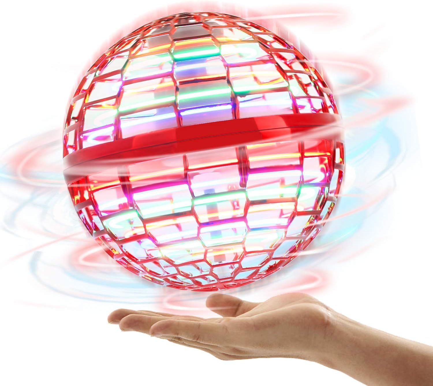 Flying Orb Ball - 2023 Upgraded Hand-Controlled Spinner Drone for Endless Tricks, Boomerang Hover Function - Outdoor Magic Toy for Kids, Teens (Red)