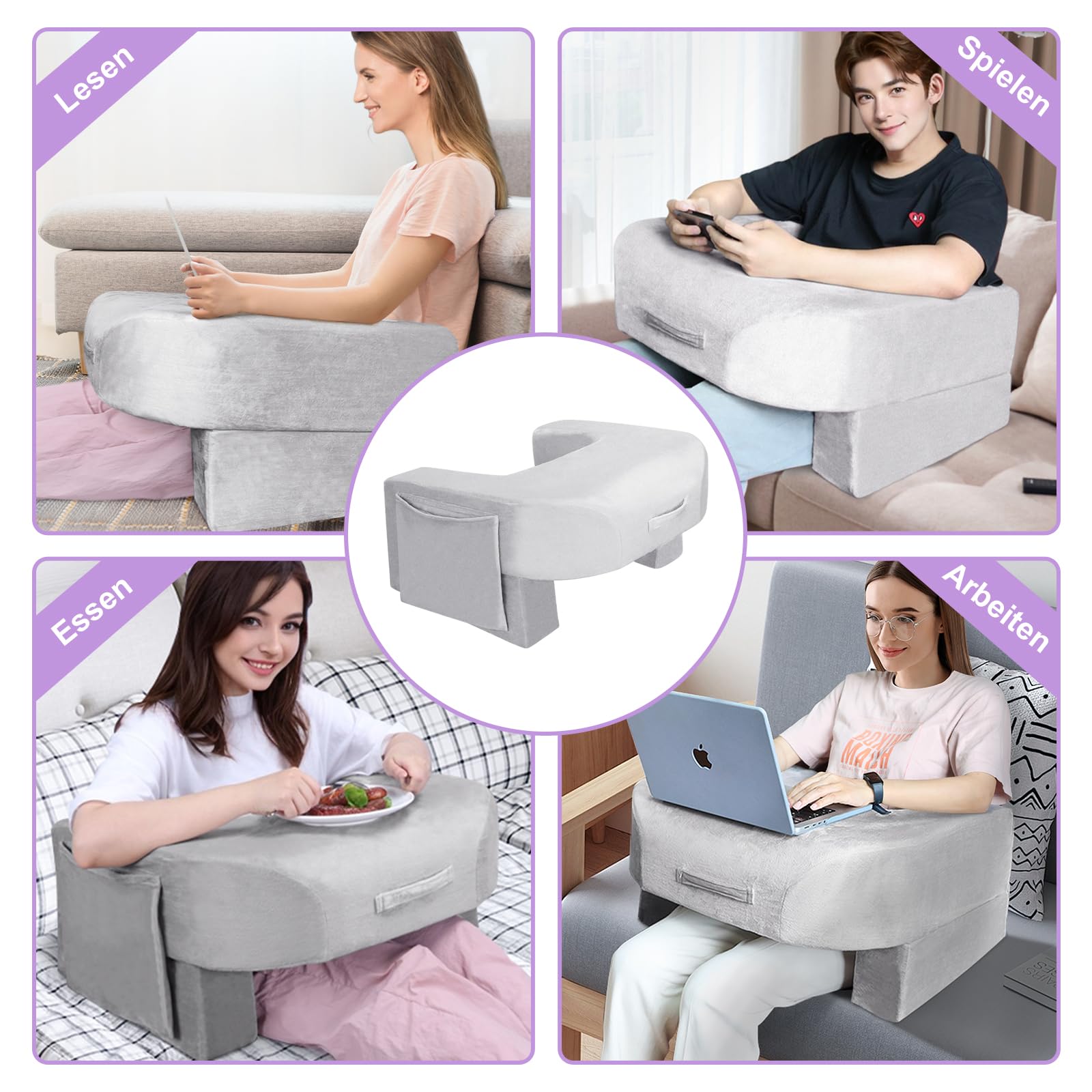 Babenest 26D Schwamm Spiel Schoß-Lesekissen, Höhe Einstellbar Bücherkissen mit Seitlichen Aufbewahrungstaschen, Schoß-Schreibtischkissen für Erwachsene Setzen in Bett, Boden, Sofa(Samt)