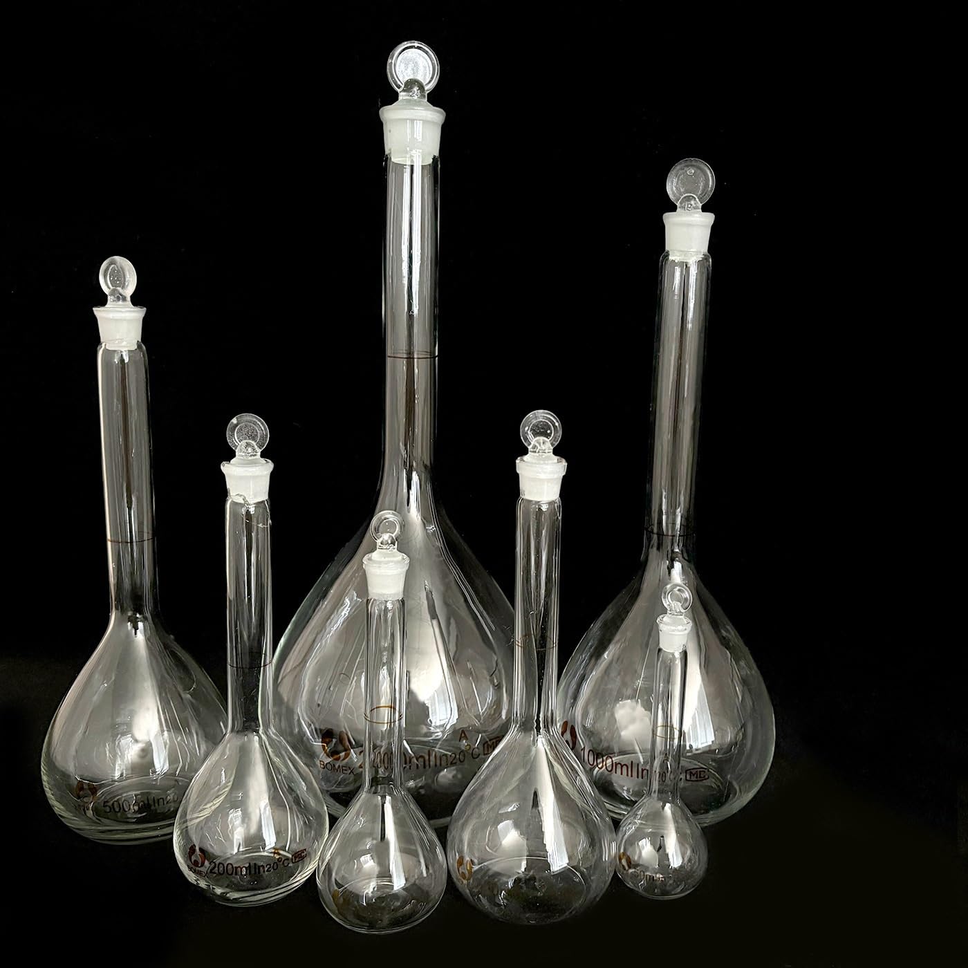 2 Stück Glas Messkolben 1–2000ml mit Glasstopfen Borosilikat Präzisions Labor Messflaschen Chemikalienbeständig(Brown,1000mL)