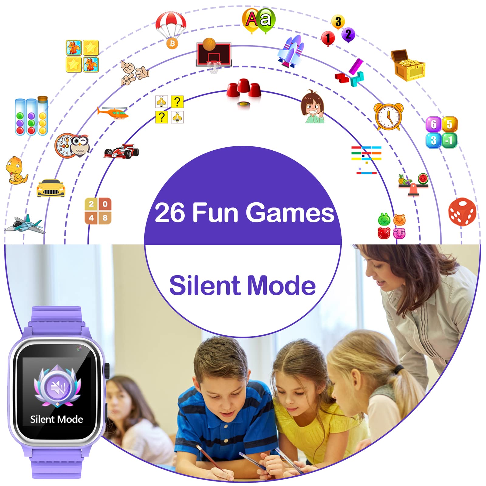 ELEJAFE Smartwatch Bambini 26 Giochi, Orologio Smartwatch Bambini con SOS, Musica, Telefono, Fotocamera, Sveglia, Orologio Bambino Regalo Regali di Natale per ragazze e ragazzi 3-12 Anni