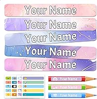 Vista 14 de Calcomanías de nombre para niños, 100 unidades, etiquetas personalizadas, impermeables, suministros escolares, etiquetas con nombre para botellas
