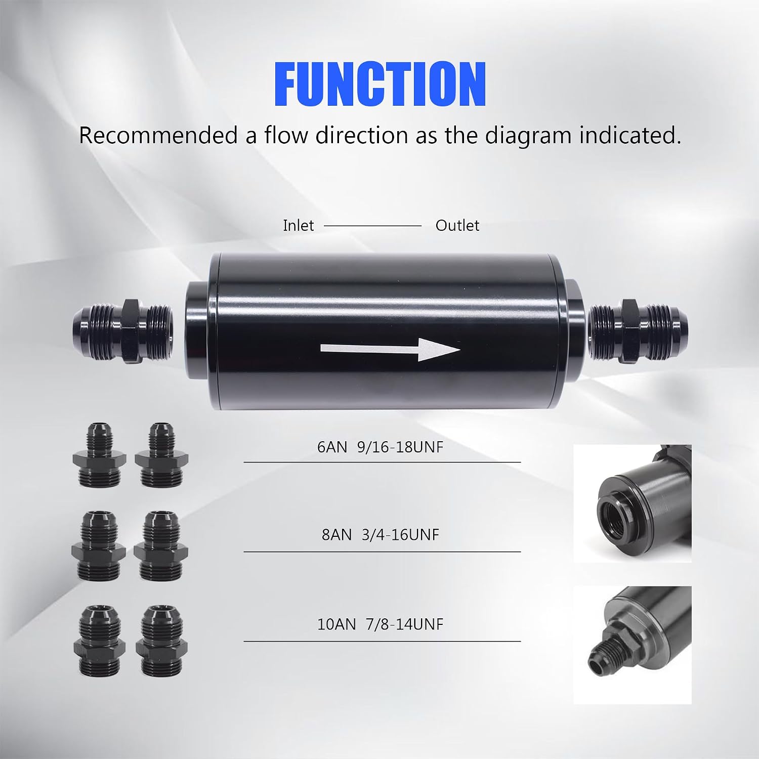 10 Micron Inline Fuel Filter, Automotive Replacement Oil Fuel Filters Kit with 6AN 8AN 10AN Adapter and 50MM Universal Mounting Bracket For Filtering Gasoline, Diesel, E85 Ethanol Fuel Systems