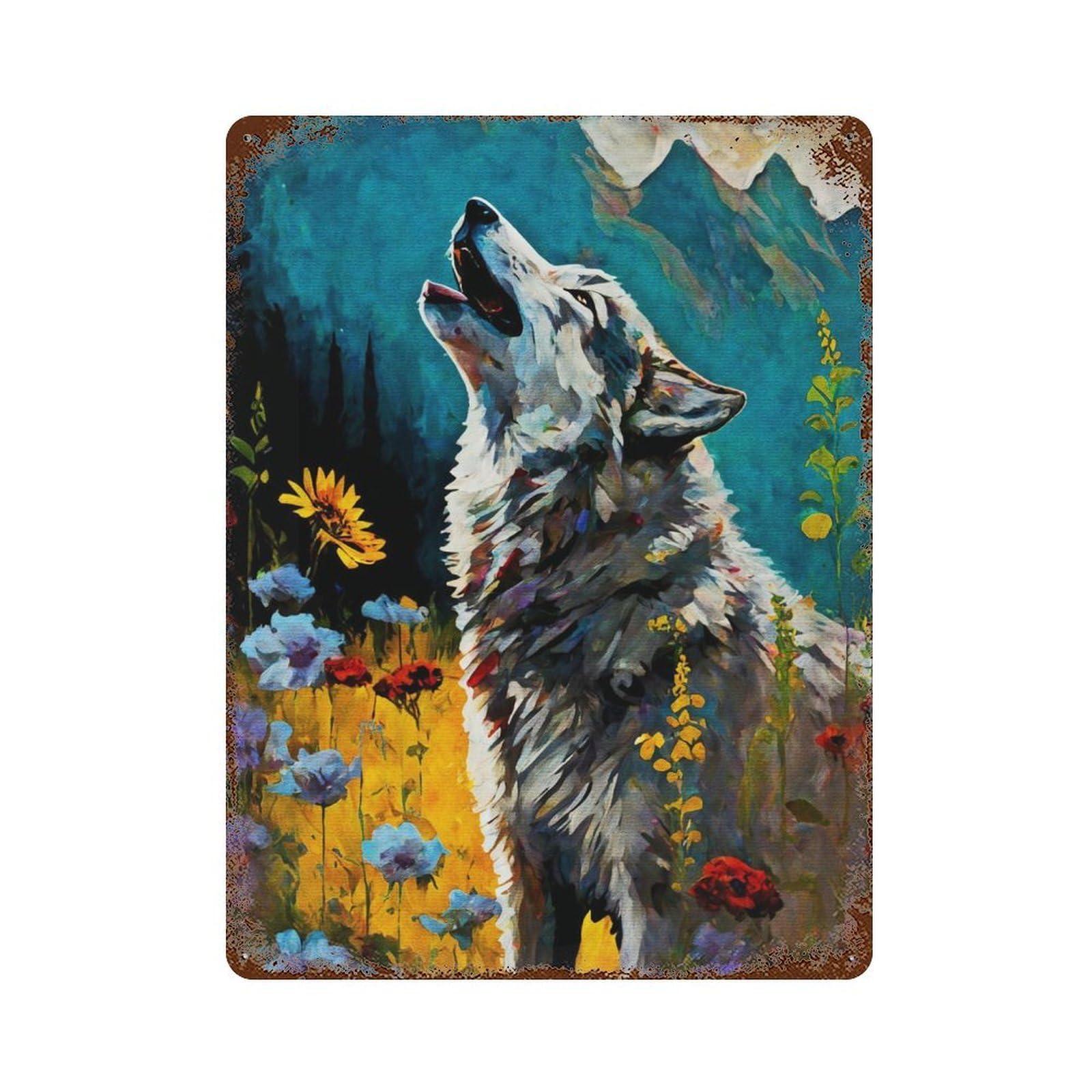 Paint Wolf Aged Metal Wall Plaque 15.7"x11.8", Ideal for Garage, Bar And Workshop Decor