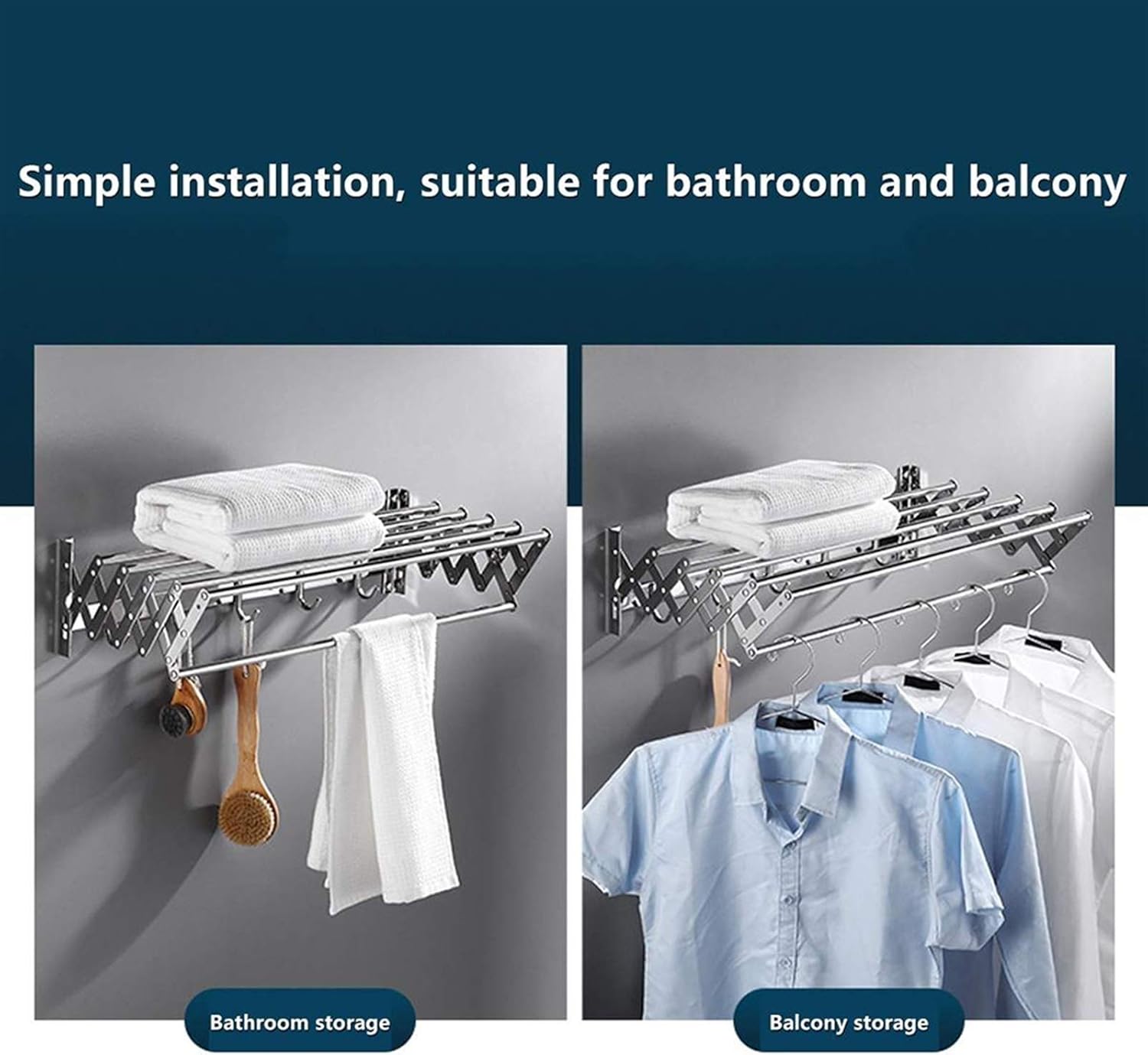 Clothes Drying Rack Indoor Outdoor Wall Mounted Foldable Retractable Towel Rack Rail Holder Bar Dryer Rack Laundry Washing Line
