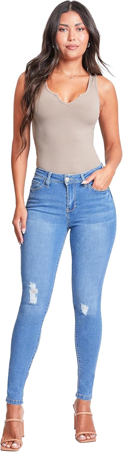 YMI Womens YMI Womens Basic 1-Button High-Rise Skinny Jean Made with Recycled Fibers - Image 5