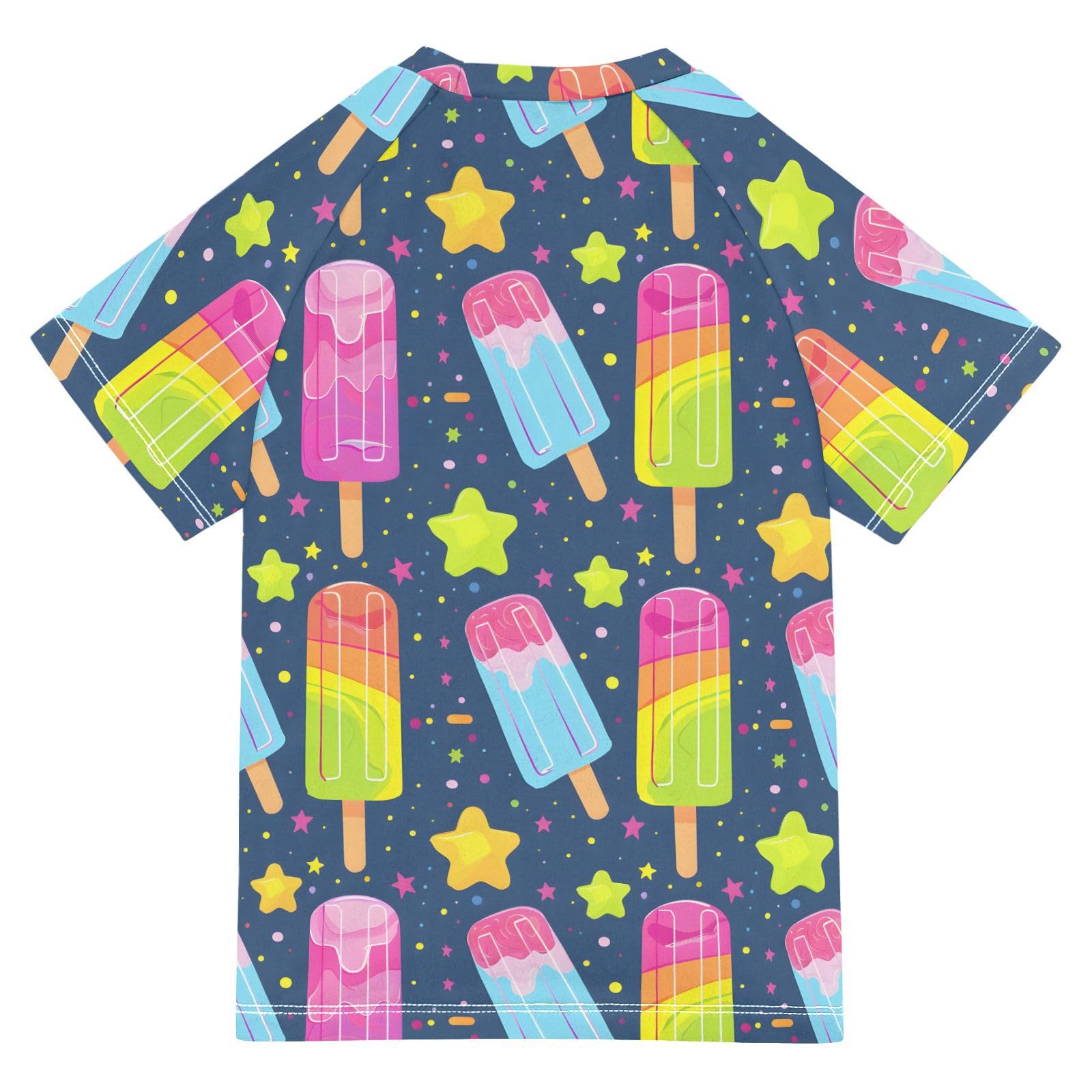 ALAZA Boys Rash Guard Swimming Shirt for Boys Short Sleeve Ice Lolly Stars Cute UPF 50+ 5-6T