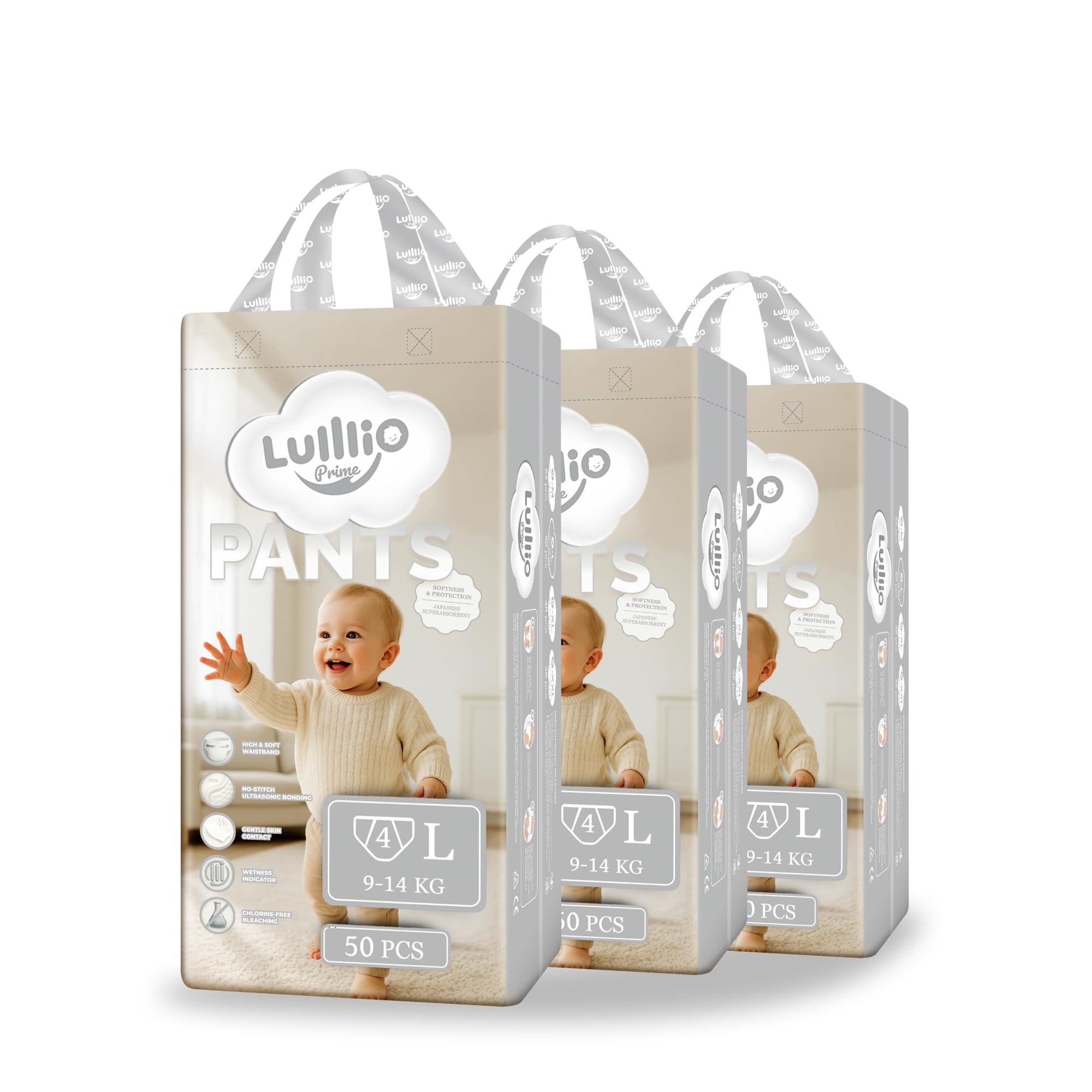 Prime Windelhosen Größe L (9-14 kg) 150 Stück – Höschenwindeln, 360°-Elastikbund, Tornado-Absorption, Chlorfrei