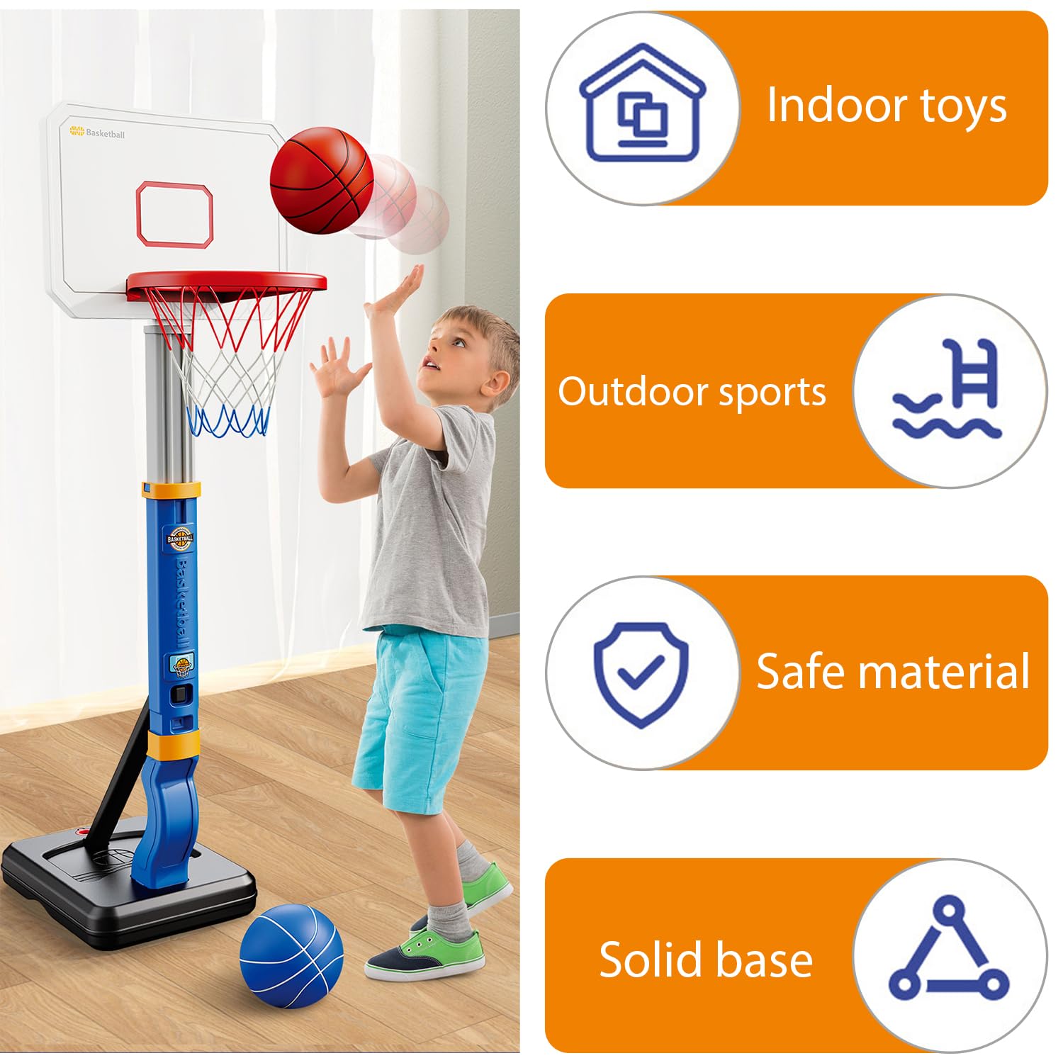 Canasta Baloncesto Infantil,aro de para Interiores y Exteriores con Soporte,Altura Ajustable,Canasta de Baloncesto para Juguetes de habitación para niños de 3 a 8 años