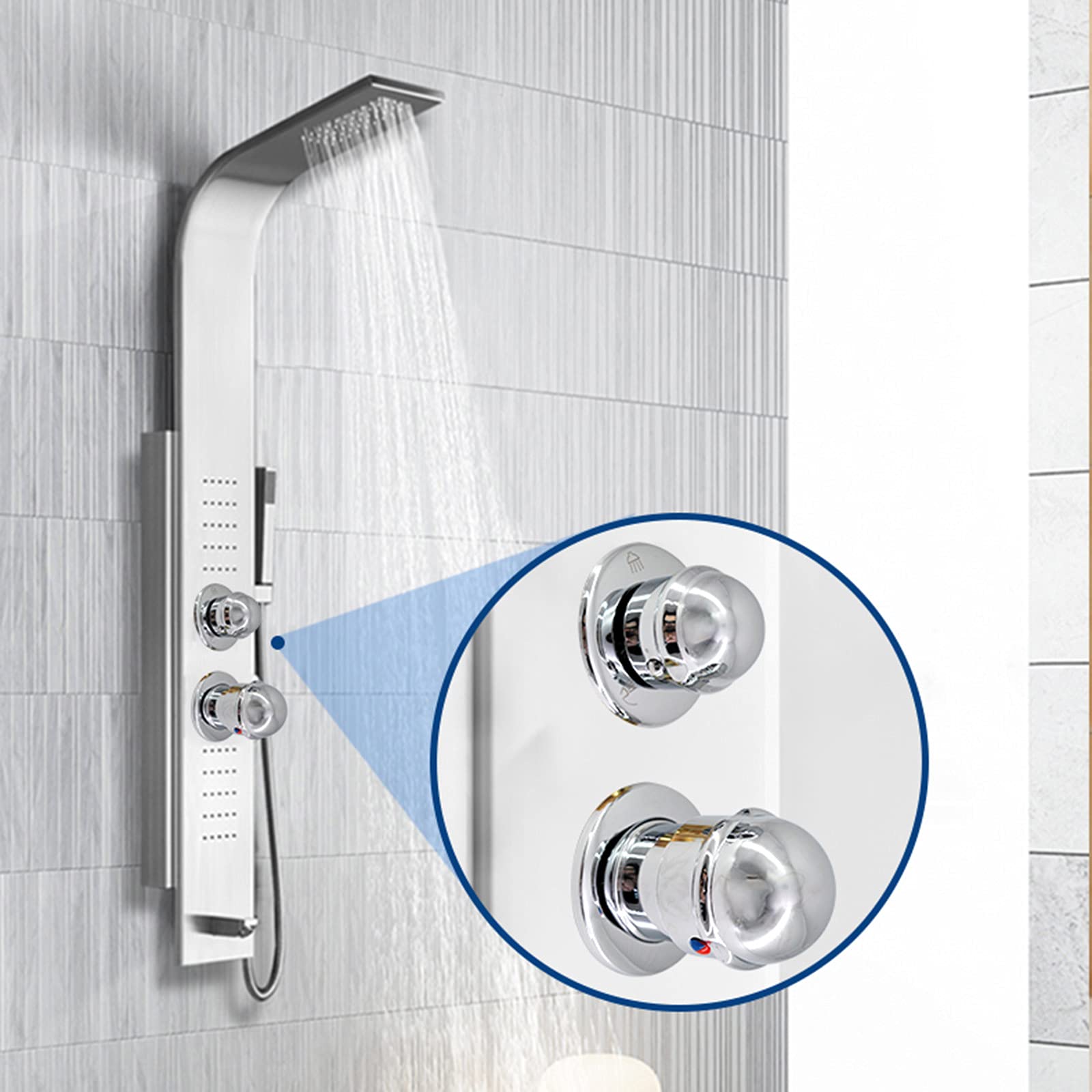 Válvula mezcladora de ducha de rosca, Instalación empotrada Grifo desviador para cuarto de ducha de latón, una pieza grifo mezclador de agua fría y caliente ajustable para baños (3 vías 10 cm)
